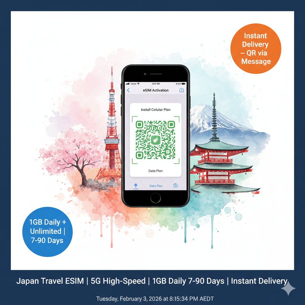 Japan Travel eSIM | 5G SoftBank KDDI | 1GB Daily 7-90 Days | Instant Delivery