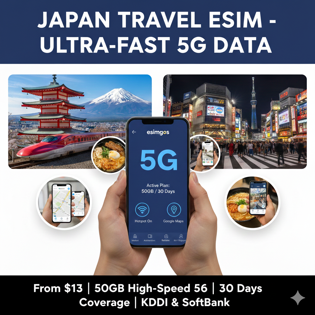 Japan Travel eSIM - 5G SoftBank/KDDI 5GB-50GB Data | 7-30 Days | Instant Prepaid