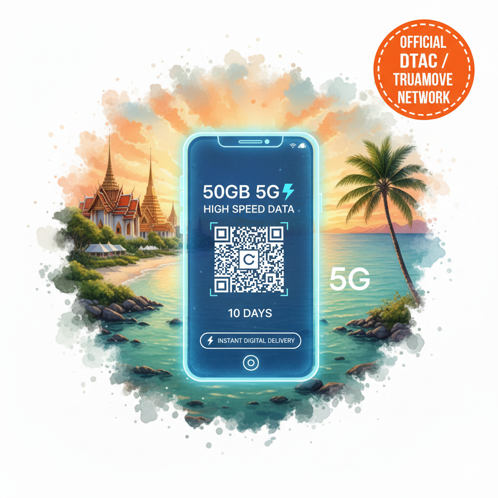 Thailand Travel eSIM | 50GB High Speed 5G Data | 10 Days | DTAC TrueMove H