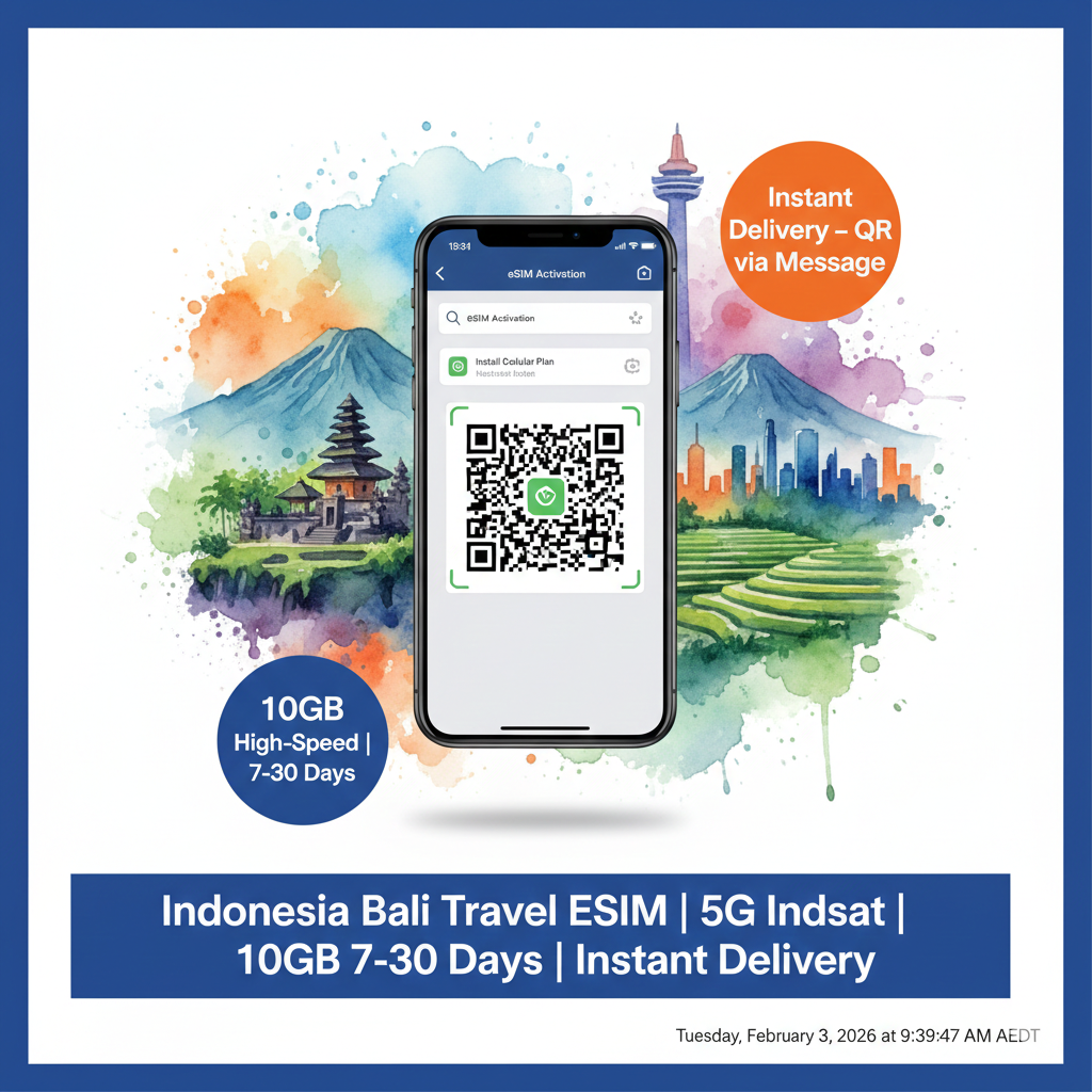 Indonesia Bali Travel eSIM | 5G Indosat | 10GB 7-30 Days | Instant Delivery